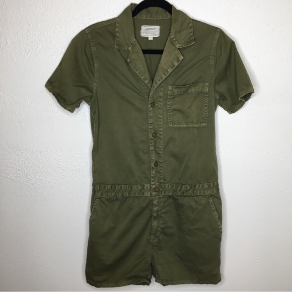 Current Elliott The Engineer Romper in Army Green Medium - Picture 3 of 6